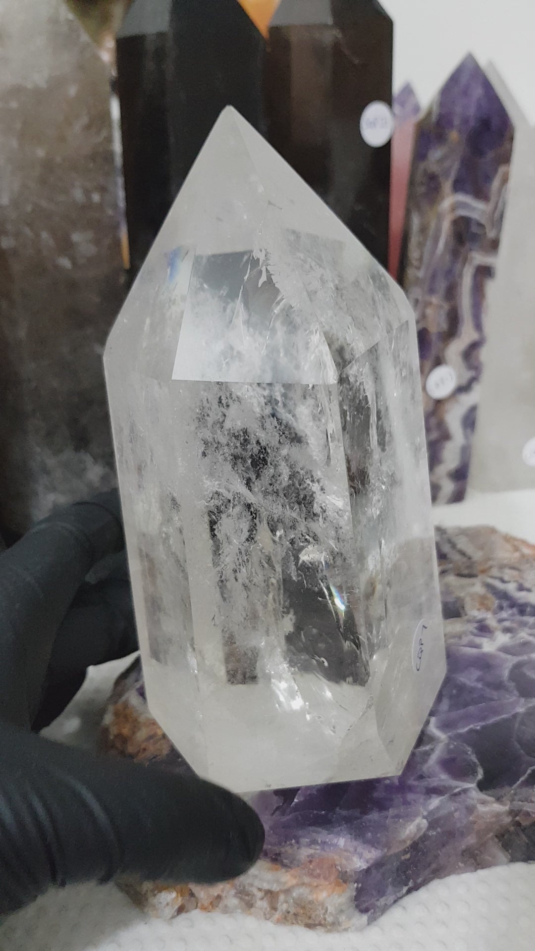 Polished Brazilian Clear quartz crystal point tower 15cm