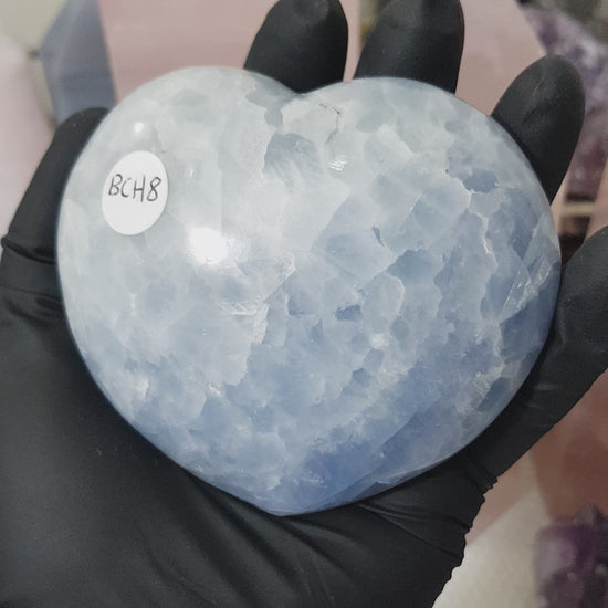 Blue calcite crystal heart polished sky blue 389g