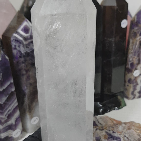 Polished Brazilian Clear quartz crystal point tower 23cm