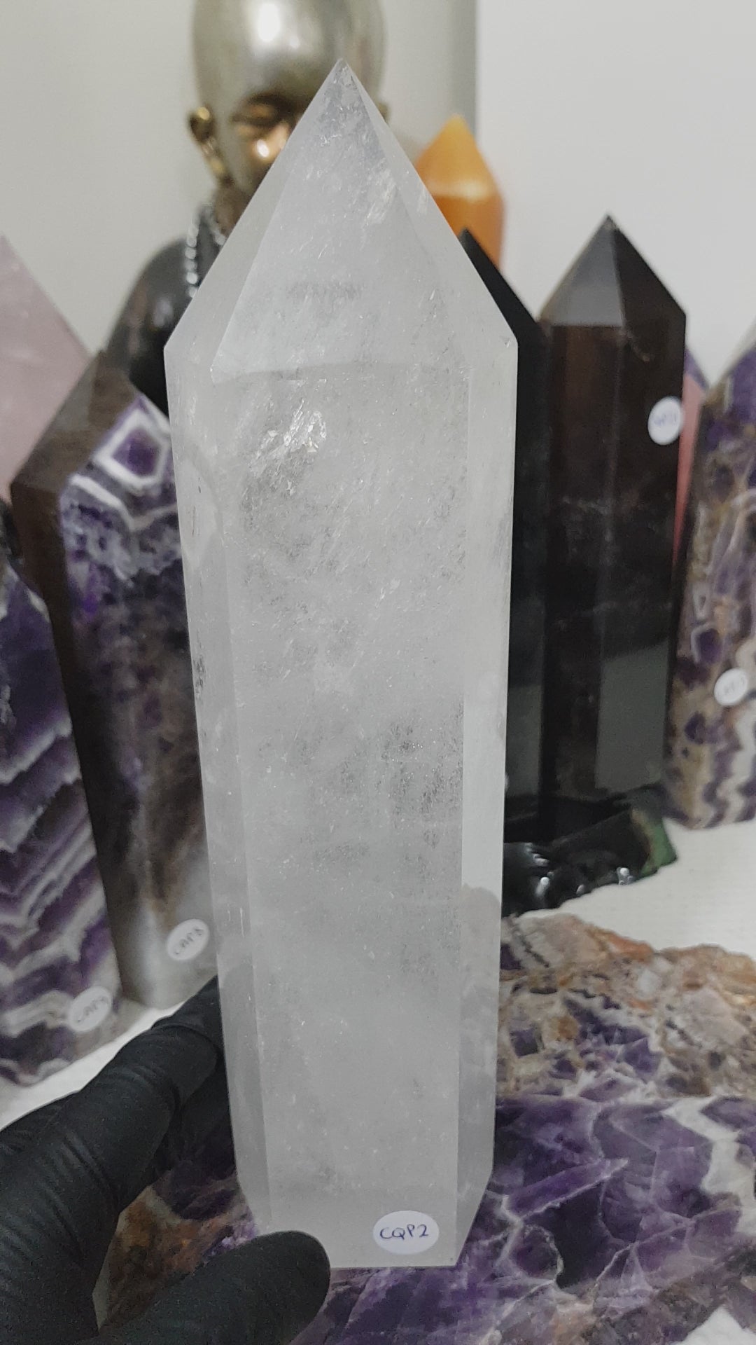 Polished Brazilian Clear quartz crystal point tower 23cm