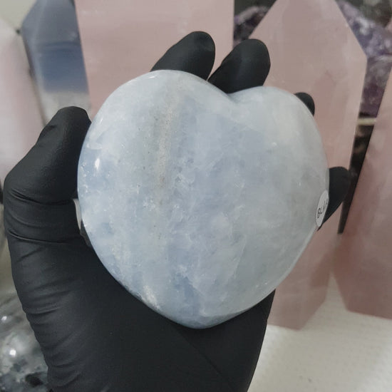 Blue calcite crystal heart polished sky blue 518g