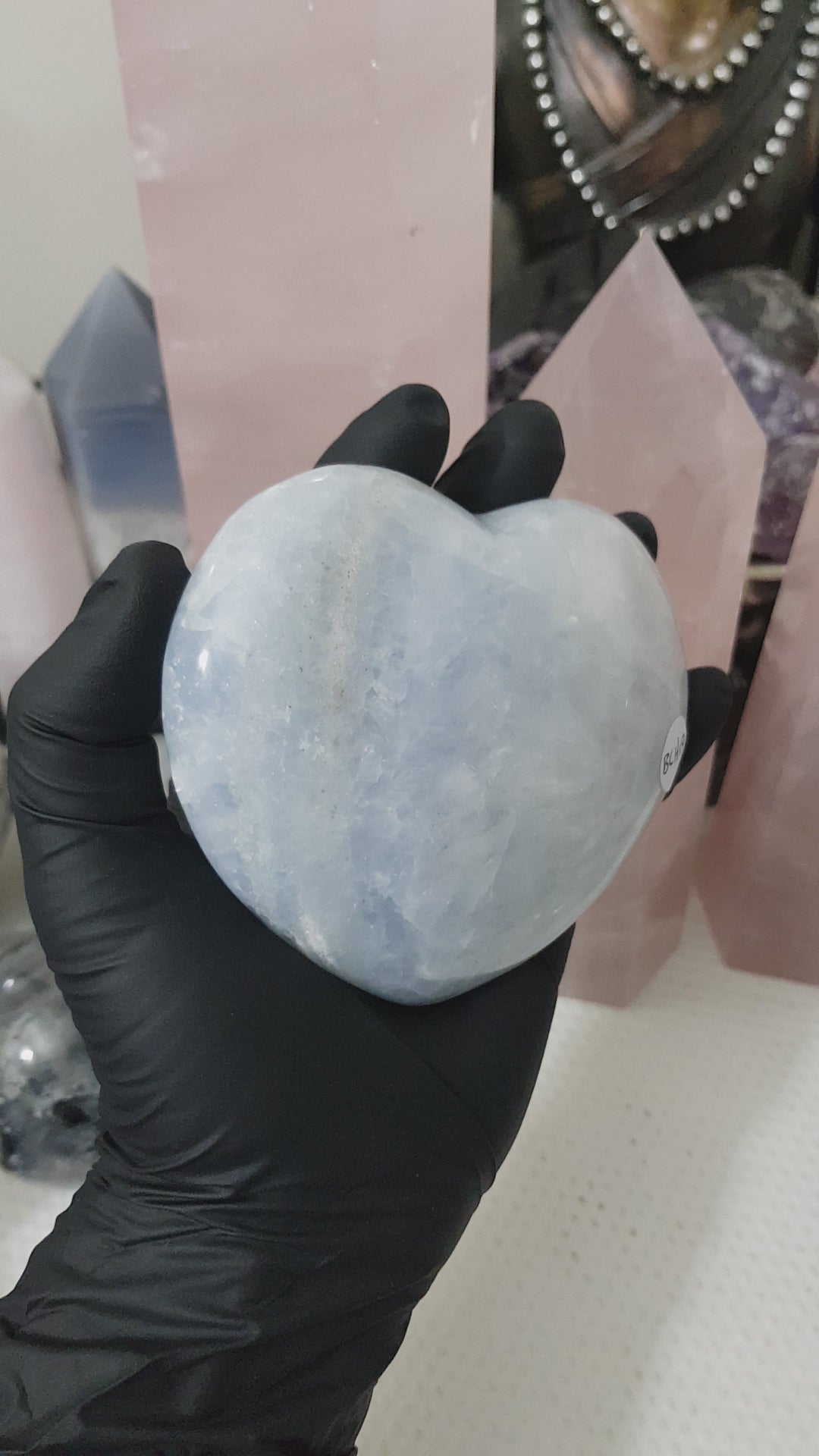 Blue calcite crystal heart polished sky blue 518g