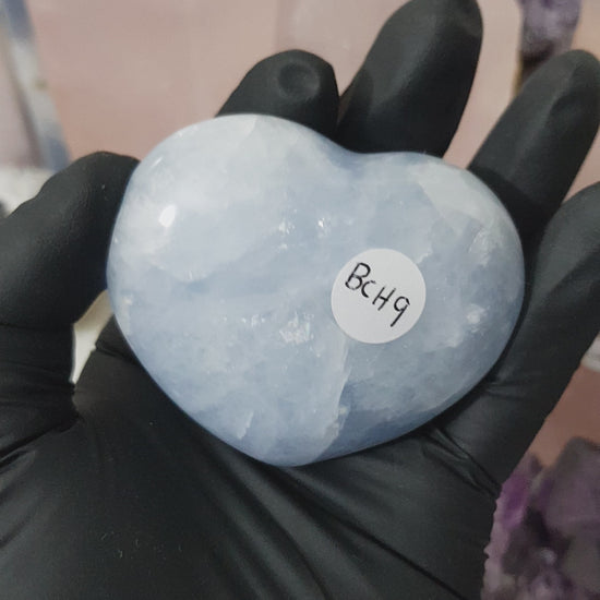 Blue calcite crystal heart polished sky blue 142g