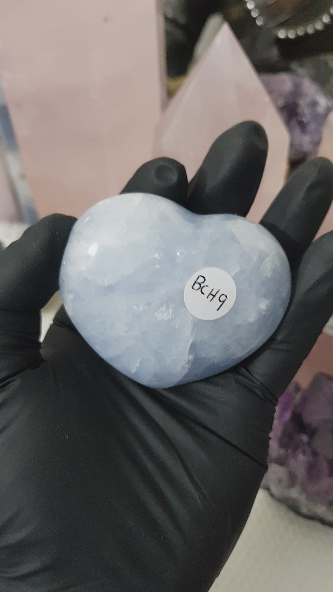 Blue calcite crystal heart polished sky blue 142g