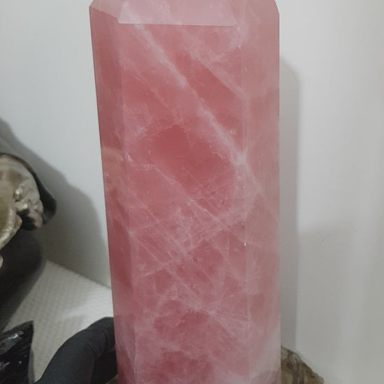 Rose Quartz crystal point tower polished standing specimen from Brazil 24.5cm