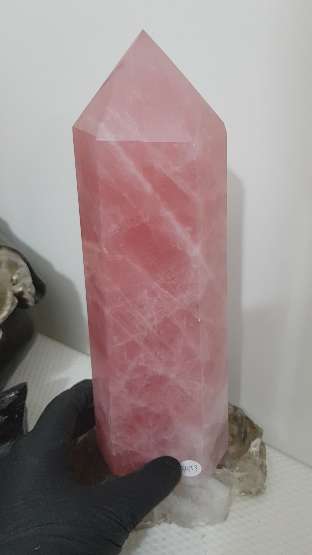 Rose Quartz crystal point tower polished standing specimen from Brazil 24.5cm