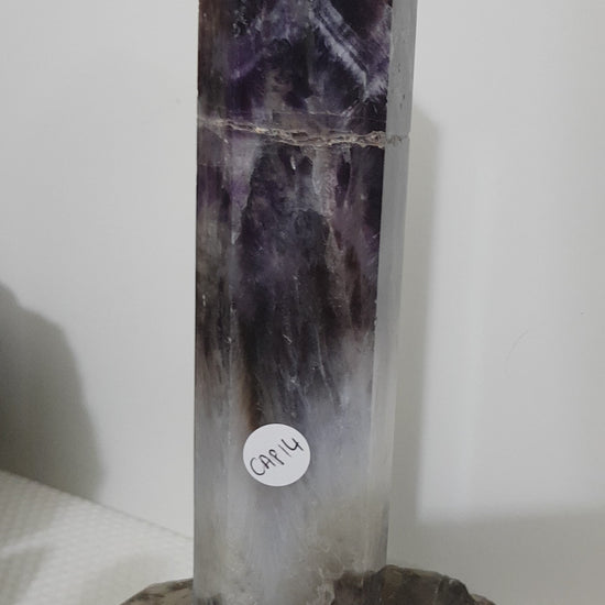 Chevron amethyst crystal point tower polished Brazil deep purple chevron banding 20.5cm