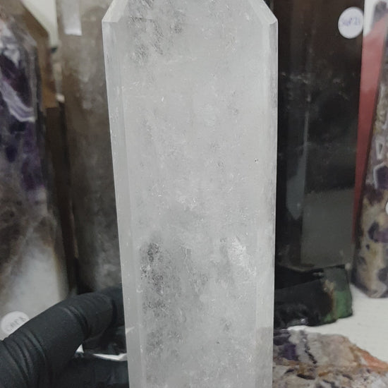Polished Brazilian Clear quartz crystal point tower 19.5cm