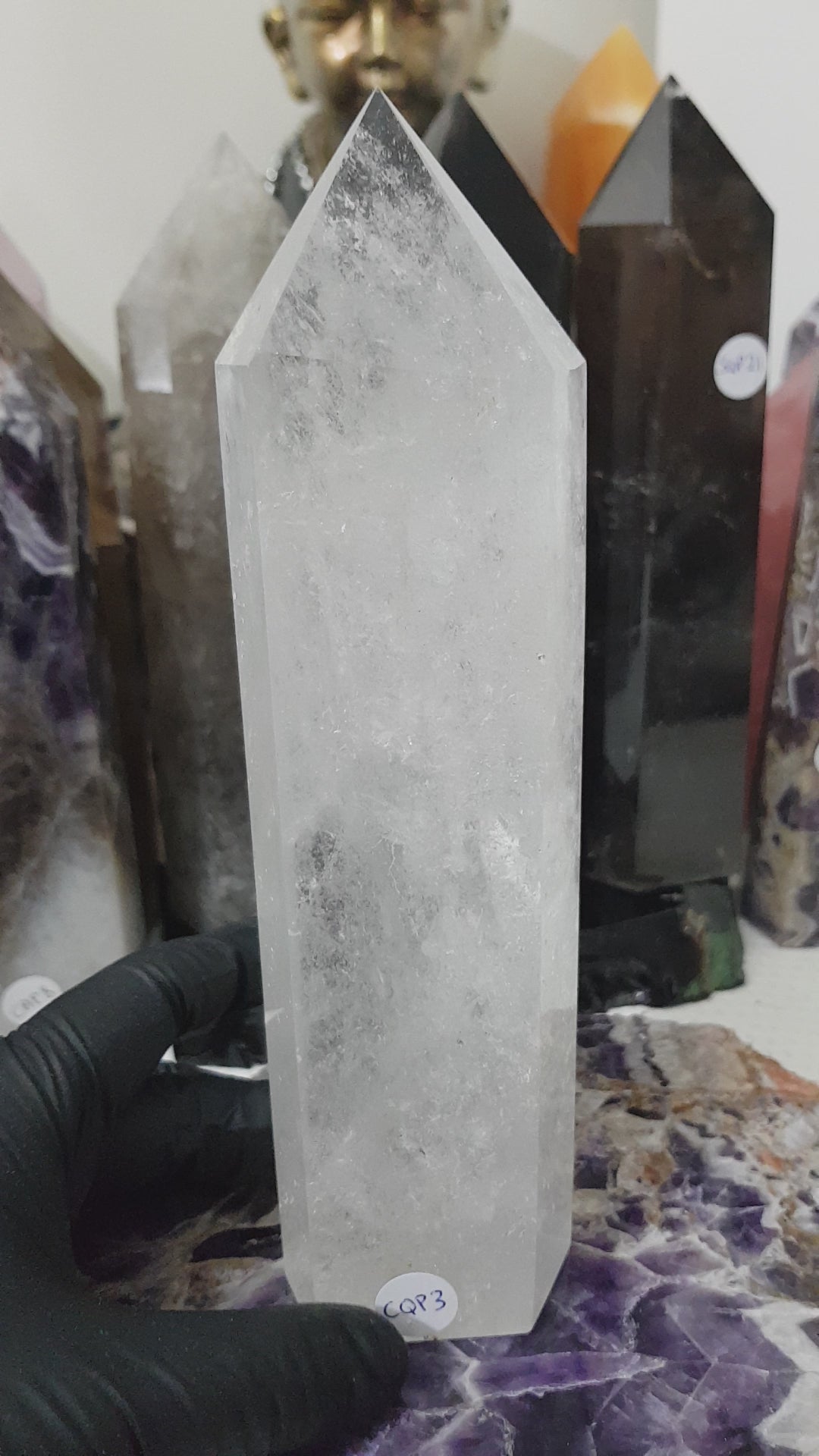 Polished Brazilian Clear quartz crystal point tower 19.5cm
