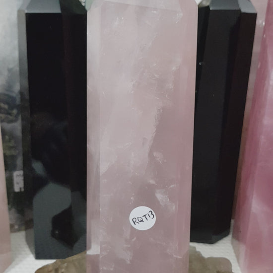 Rose Quartz crystal point tower polished standing specimen from Brazil 22.5cm
