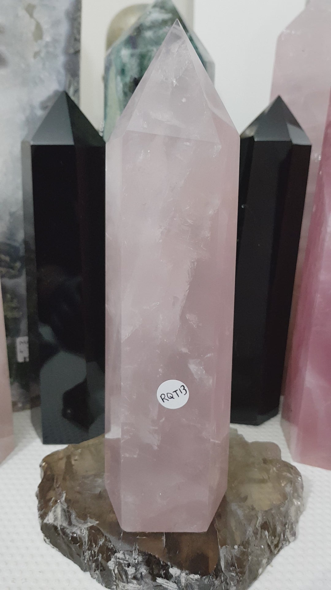 Rose Quartz crystal point tower polished standing specimen from Brazil 22.5cm