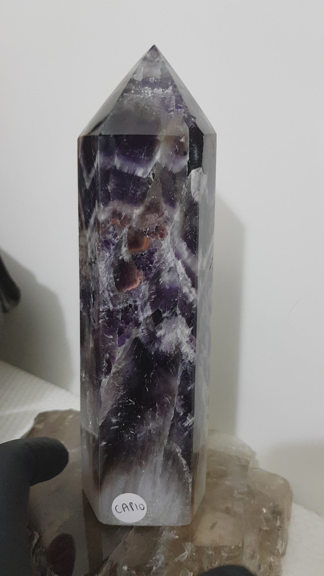Chevron amethyst crystal point tower polished Brazil deep purple chevron banding 18.5cm