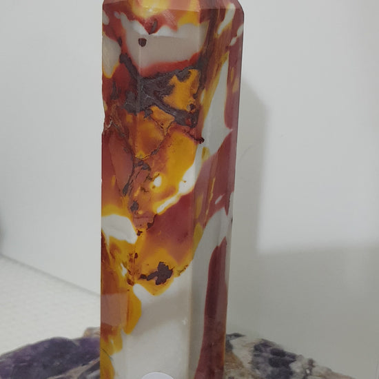 Mookaite crystal point tower polished Australian jasper standing point with natural earthy colours