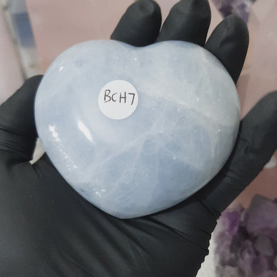 Blue calcite crystal heart polished sky blue 266g