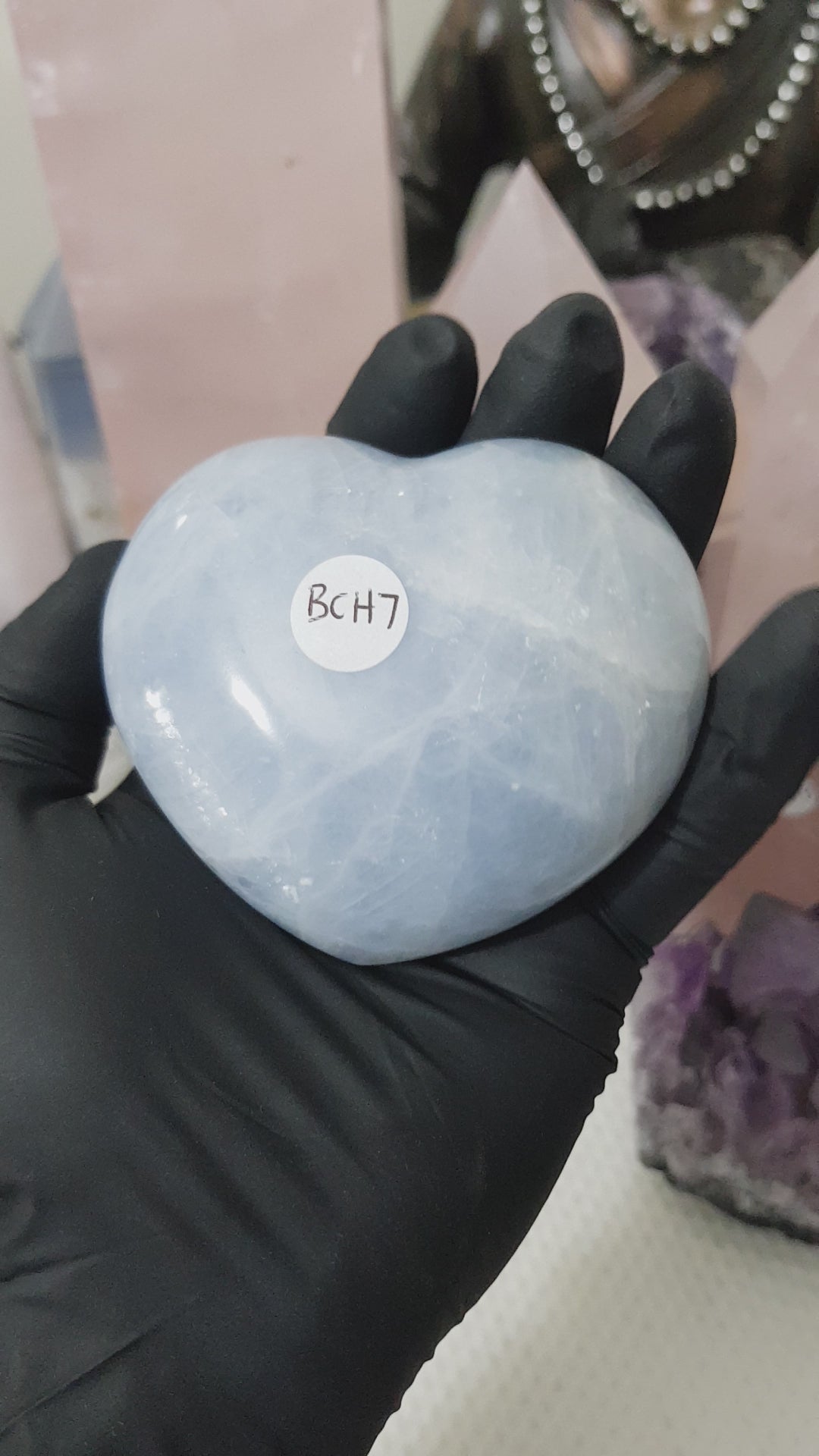 Blue calcite crystal heart polished sky blue 266g