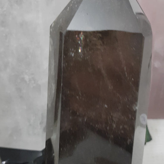 Polished Brazilian Smoky Quartz crystal point tower. Smoky brown standing crystal point 17.5cm
