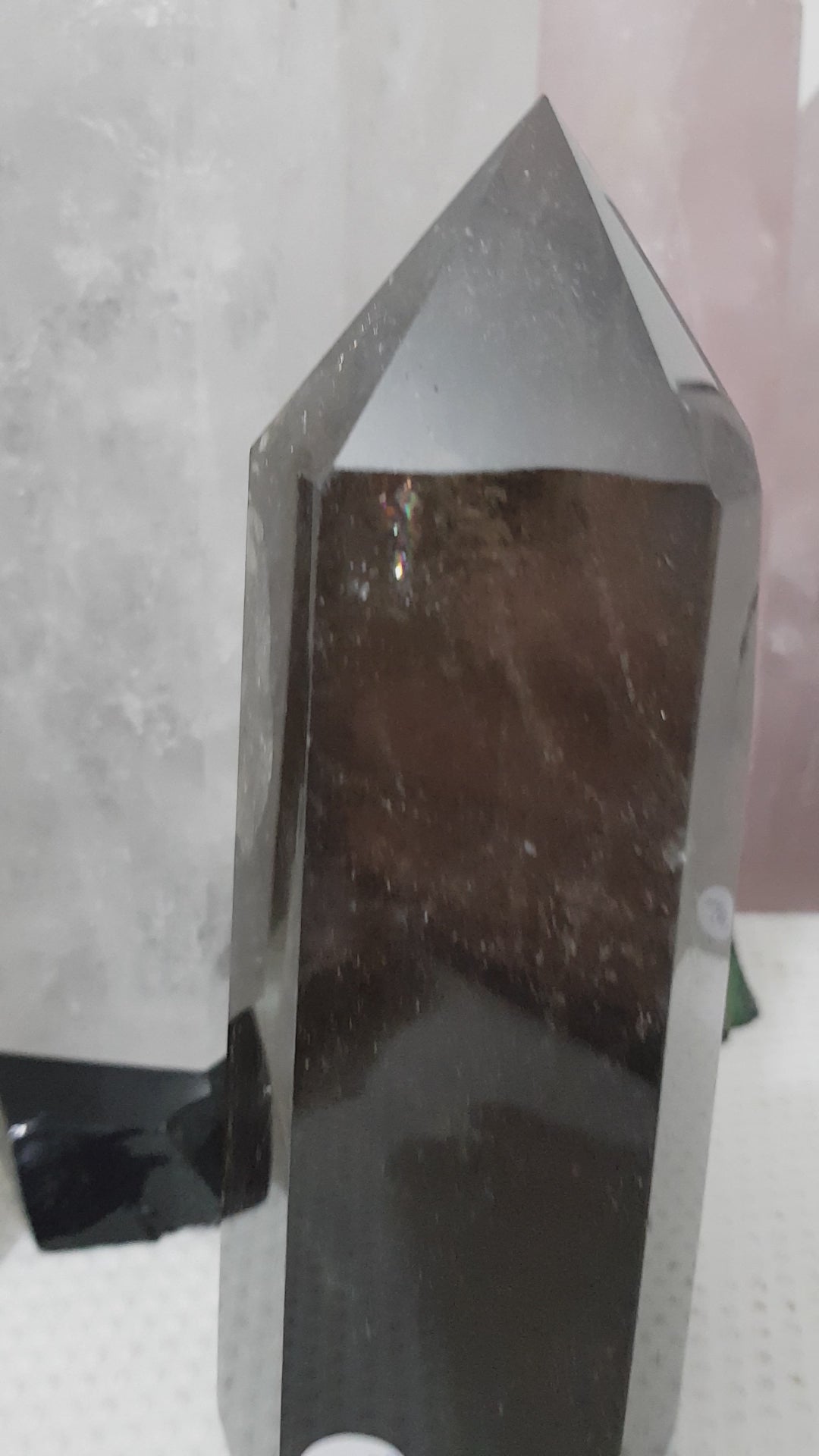 Polished Brazilian Smoky Quartz crystal point tower. Smoky brown standing crystal point 17.5cm