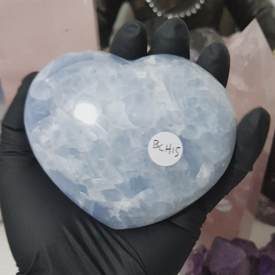 Blue calcite crystal heart polished sky blue 439g