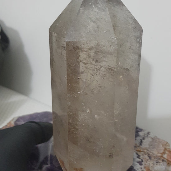 Smoky Quartz crystal point tower polished Brazil smoky brown standing point 14cm