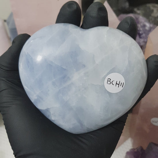 Blue calcite crystal heart polished sky blue 400g