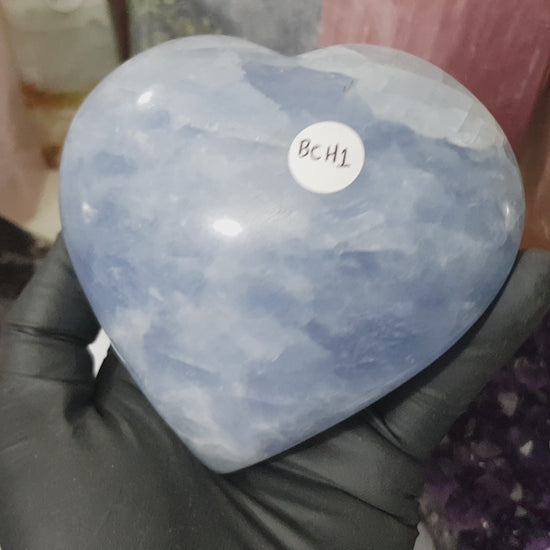 Blue calcite crystal heart polished ocean blue 506g