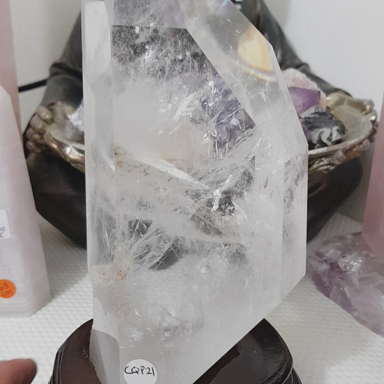 Polished Clear Quartz crystal point specimen from Brazil with exceptional clarity 22.5cm