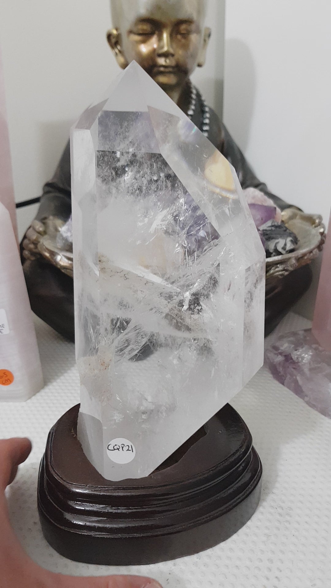 Polished Clear Quartz crystal point specimen from Brazil with exceptional clarity 22.5cm