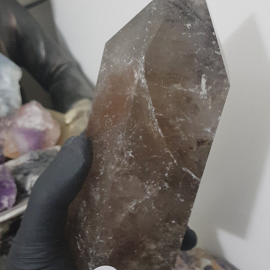 Smoky Quartz crystal point polished Brazil smoky brown standing point 15cm