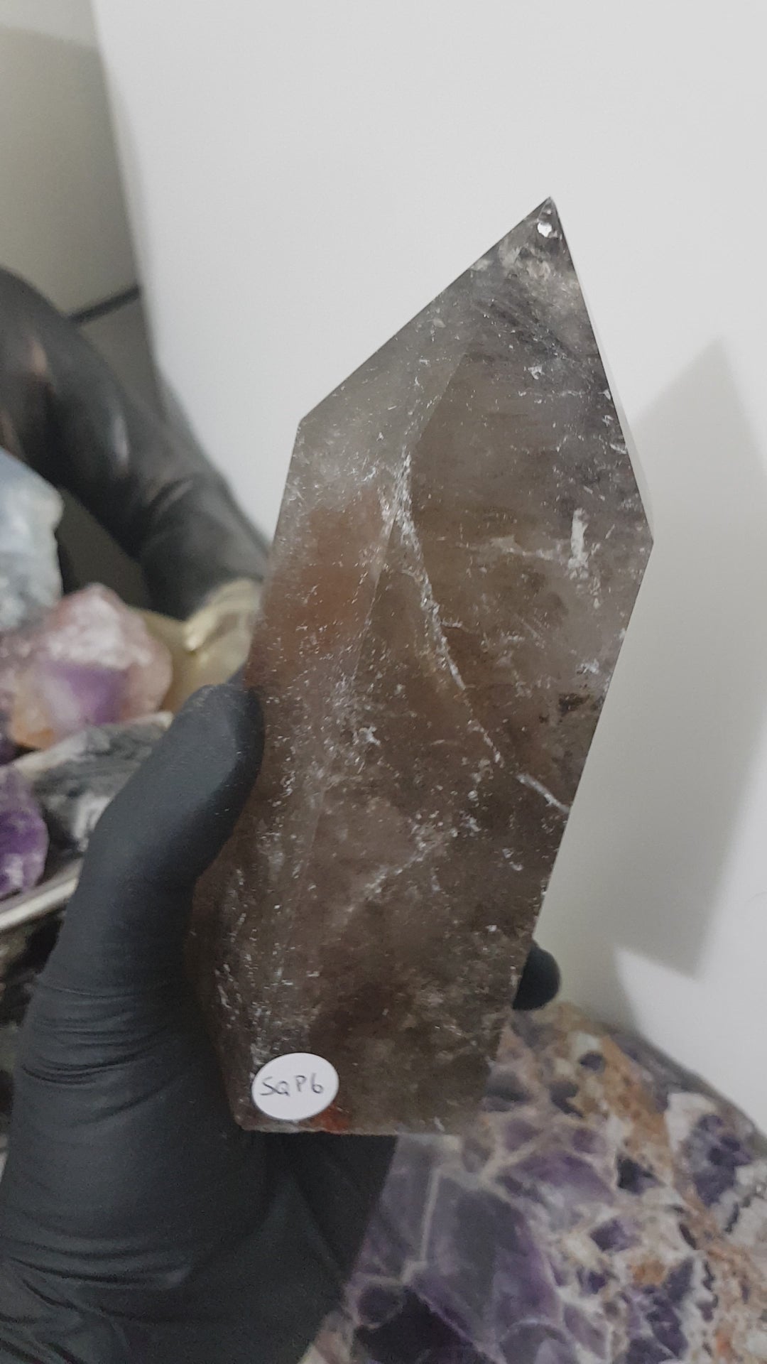 Smoky Quartz crystal point polished Brazil smoky brown standing point 15cm