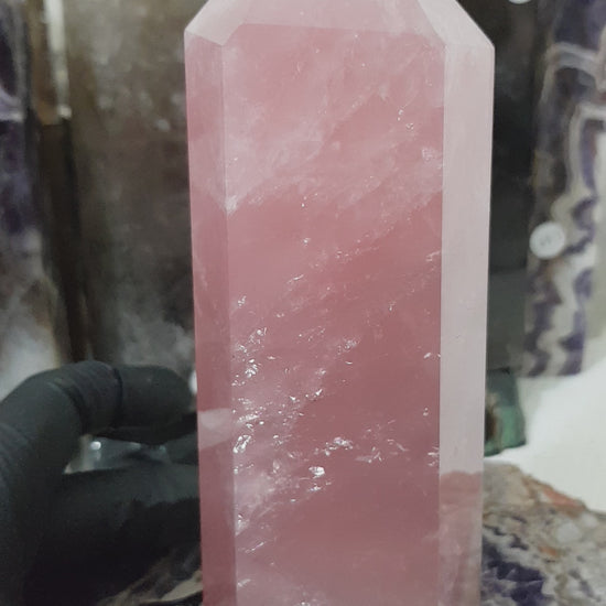 Rose Quartz crystal point tower polished standing specimen from Brazil 16.5cm