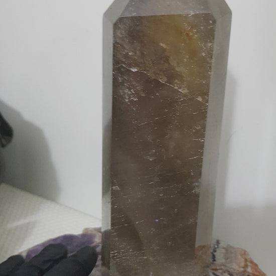 Smoky Quartz crystal point tower polished Brazil smoky brown standing point 19.5cm
