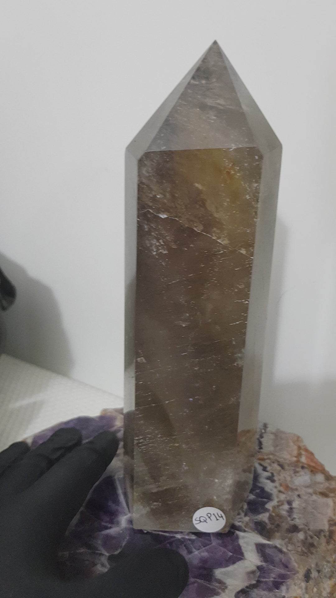 Smoky Quartz crystal point tower polished Brazil smoky brown standing point 19.5cm