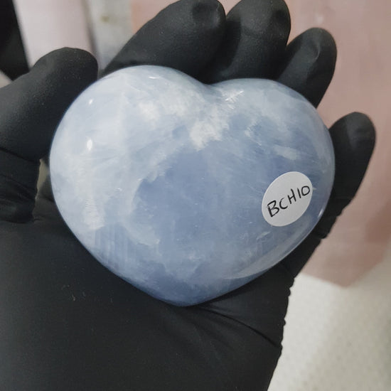 Blue calcite crystal heart polished sky blue 225g