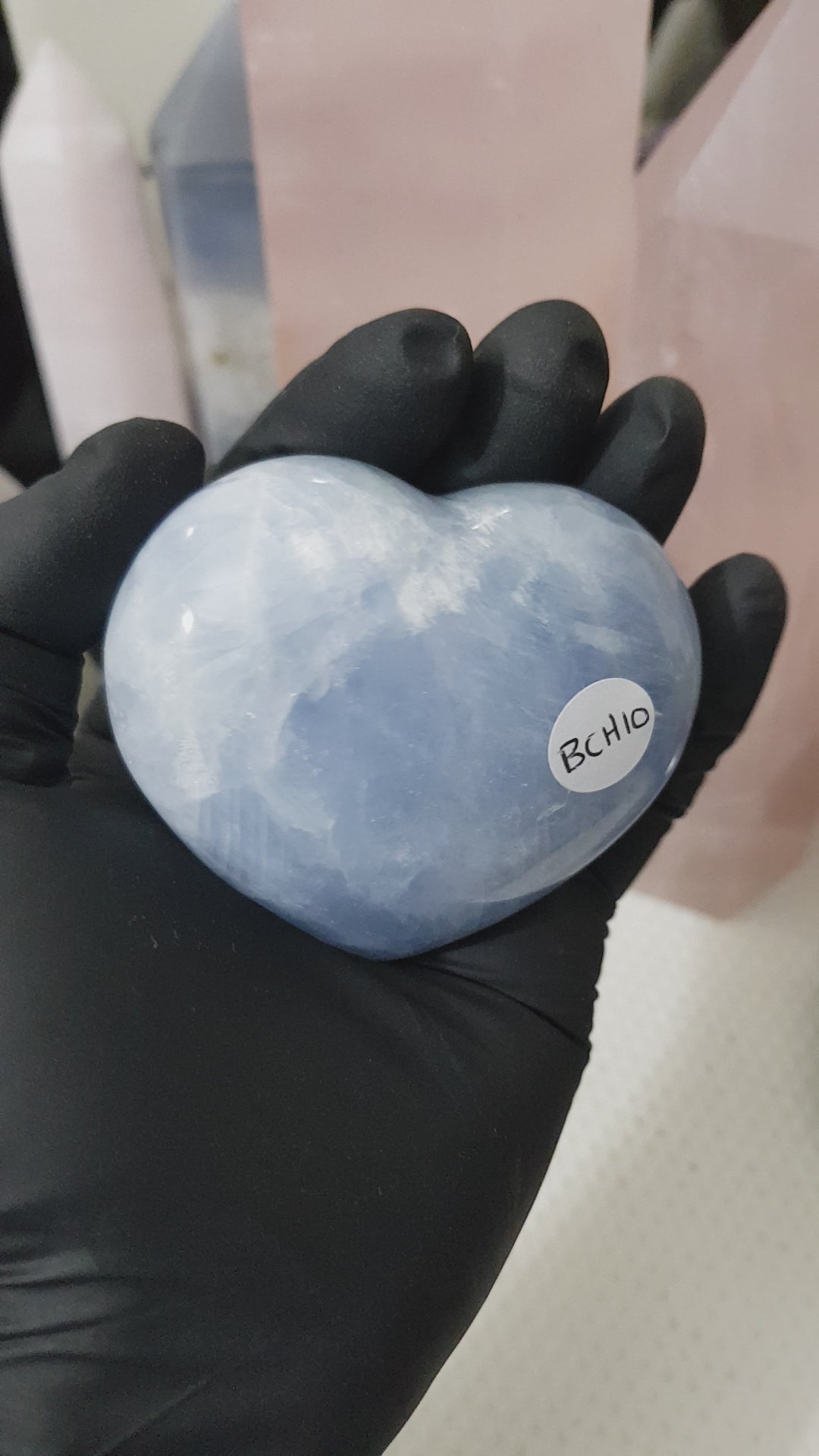 Blue calcite crystal heart polished sky blue 225g