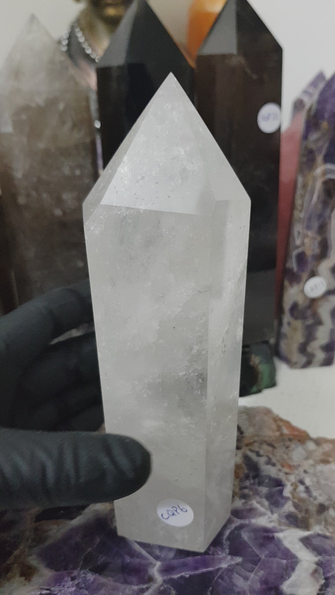 Polished Brazilian Clear quartz crystal point tower 17cm