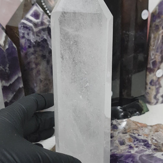 Polished Brazilian Clear quartz crystal point tower 20cm