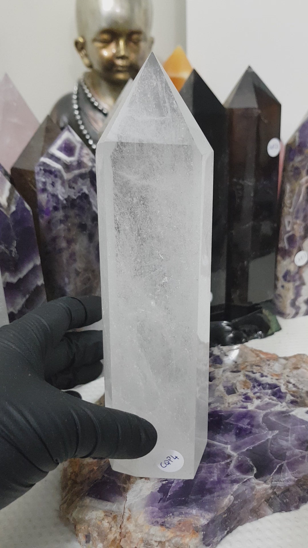Polished Brazilian Clear quartz crystal point tower 20cm