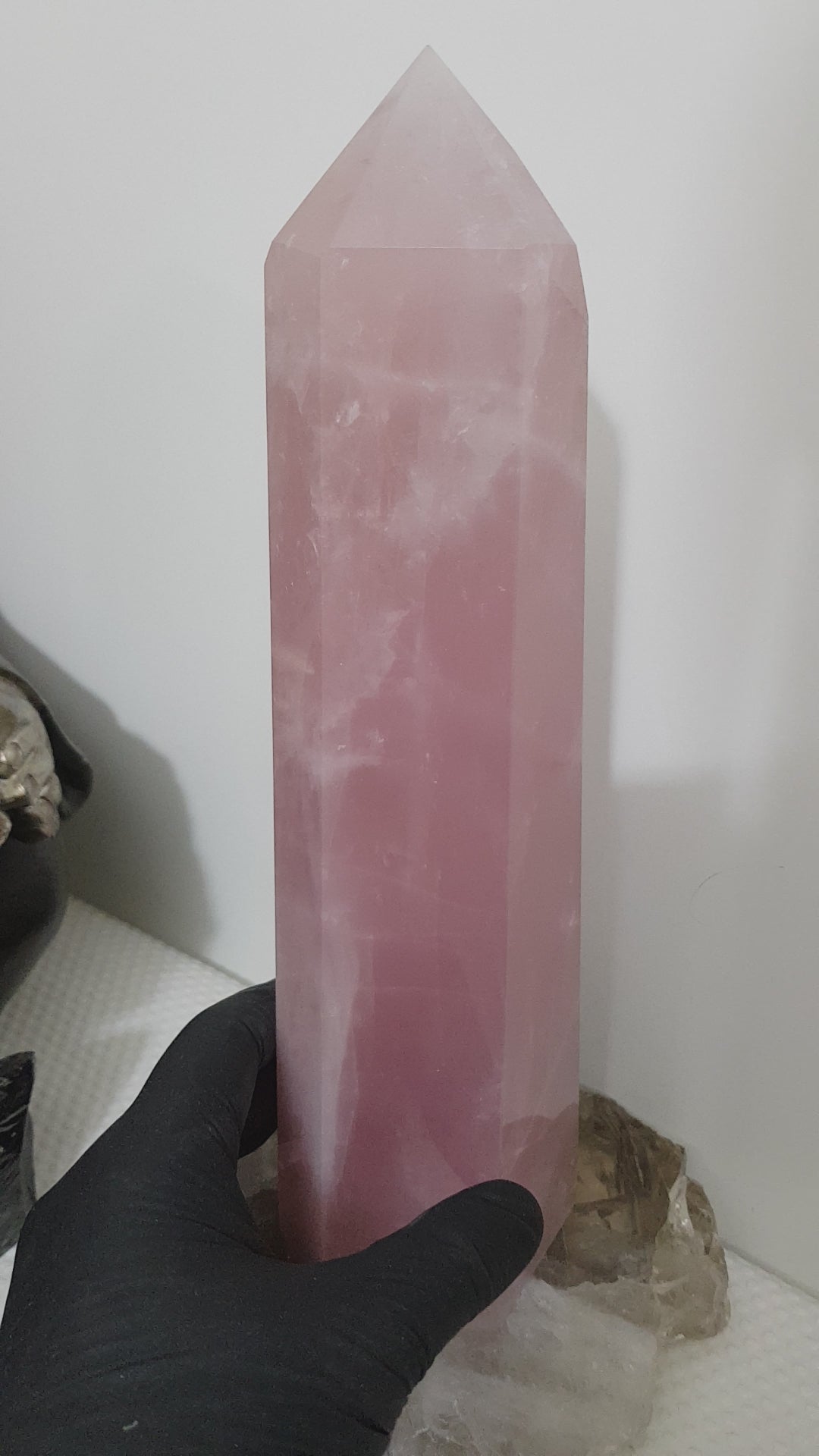 Rose Quartz crystal point tower polished standing specimen from Brazil 22cm
