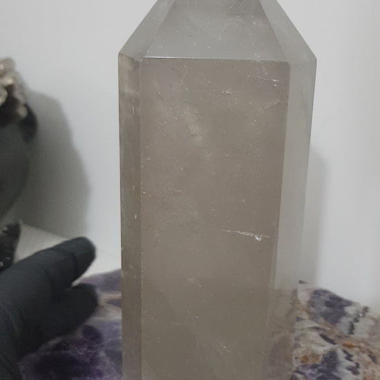 Smoky Quartz crystal point tower polished Brazil smoky brown standing point 15cm