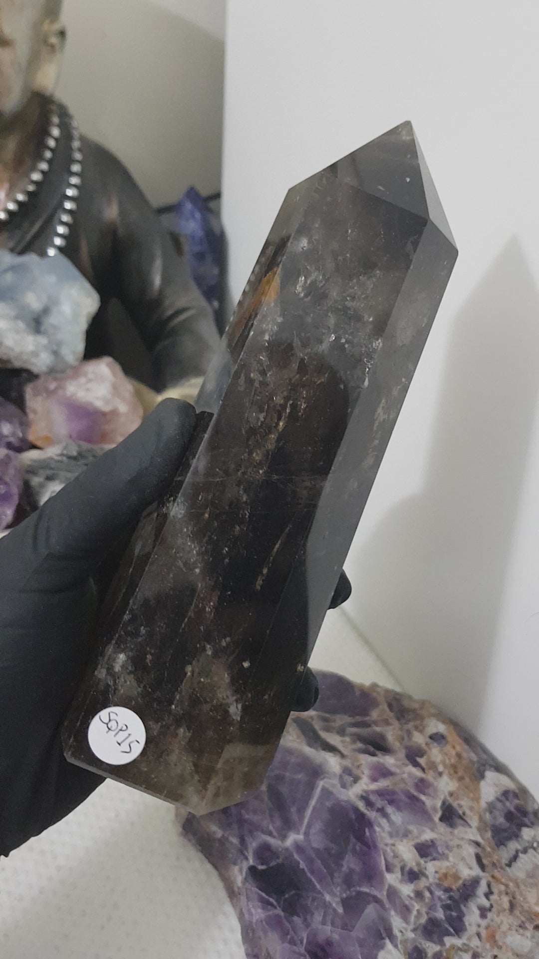 Smoky Quartz crystal point tower polished Brazil smoky brown standing point 18.5cm