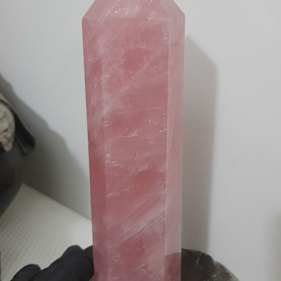Rose Quartz crystal point tower polished standing specimen from Brazil 20cm