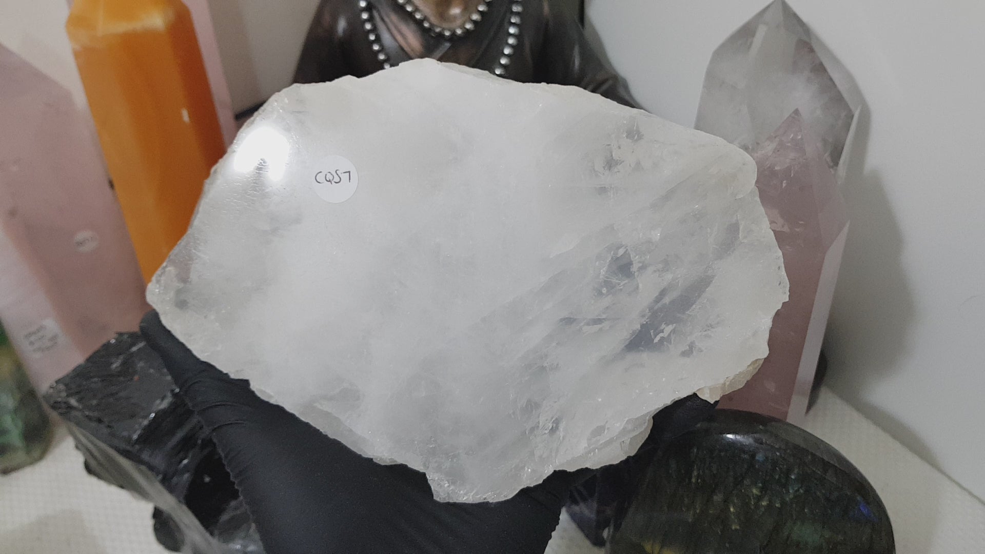 Polished Clear Quartz Crystal Slice Madagascar Display Piece 19cm