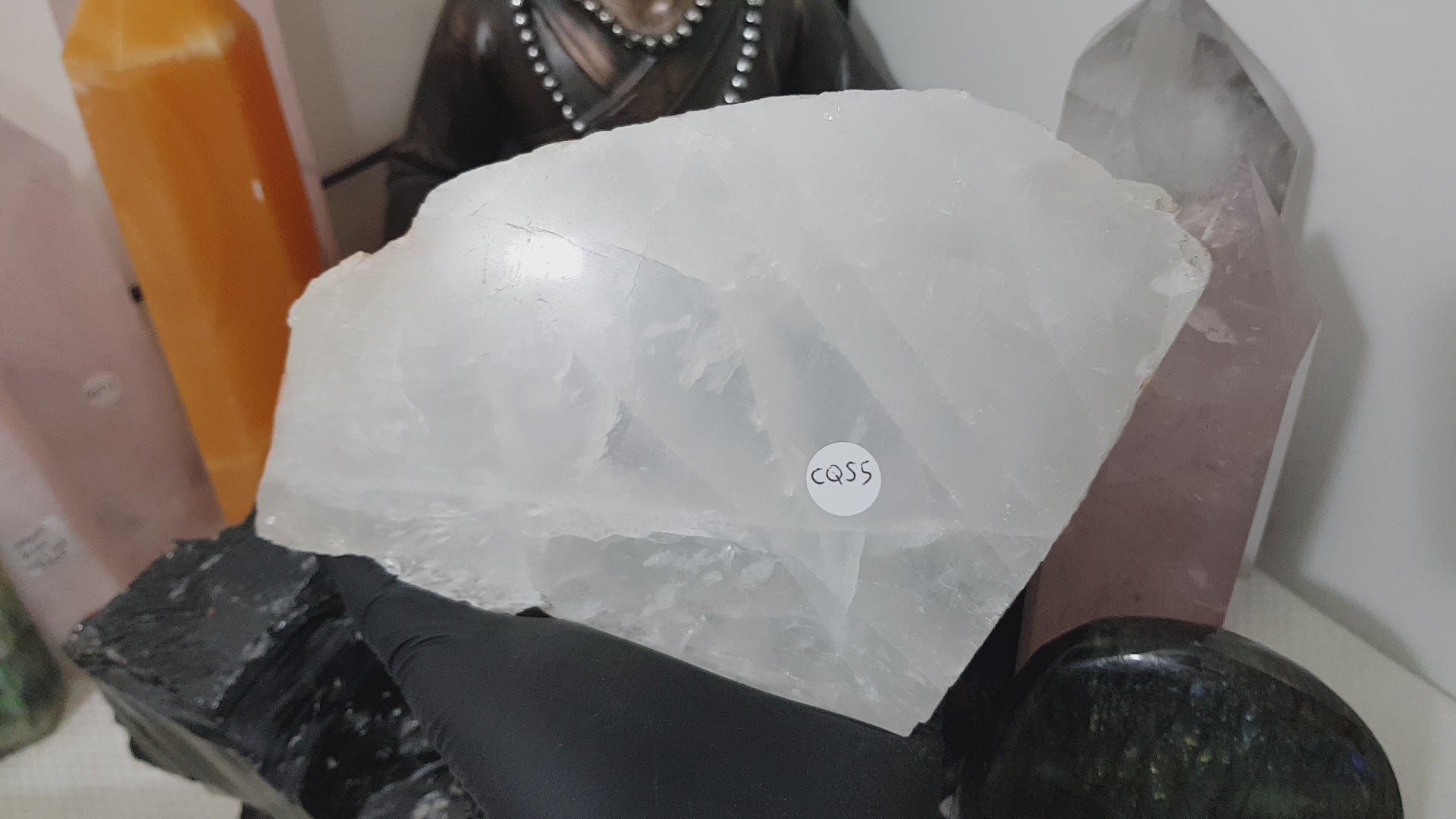 Polished Clear Quartz Crystal Slice Madagascar Display Piece 17.5cm