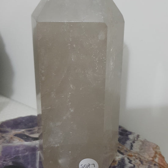 Smoky Quartz crystal point tower polished Brazil smoky brown standing point 15.5cm