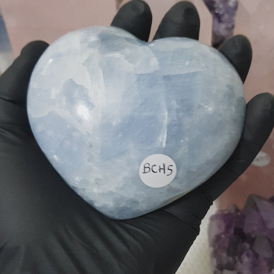 Blue calcite crystal heart polished sky blue 423g
