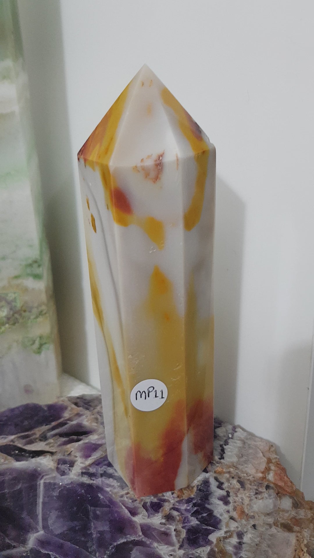 Mookaite crystal point tower polished Australian jasper standing point with natural earthy colours