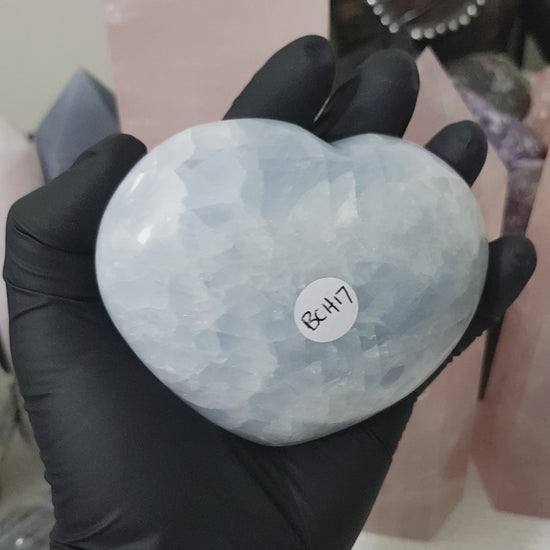 Blue calcite crystal heart polished sky blue 454g