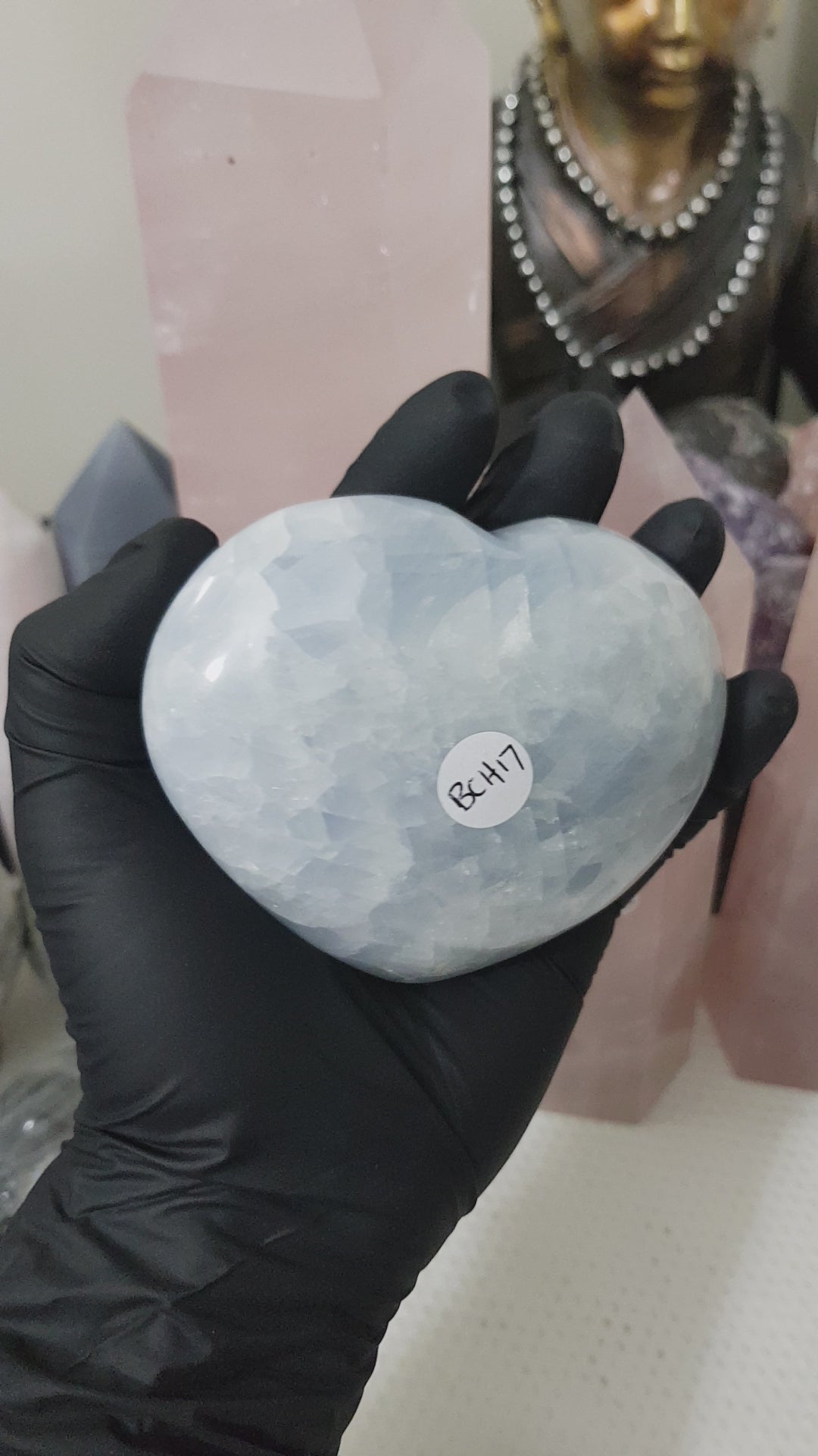 Blue calcite crystal heart polished sky blue 454g