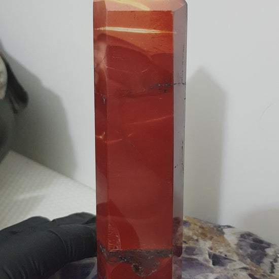 Mookaite crystal point tower polished Australian jasper standing point with natural earthy colours