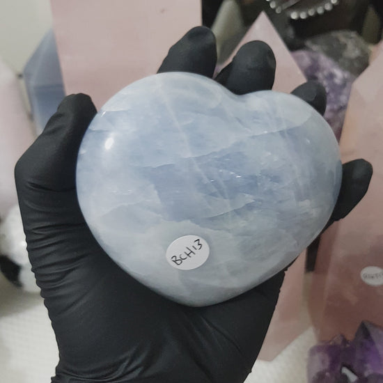 Blue calcite crystal heart polished sky blue 476g